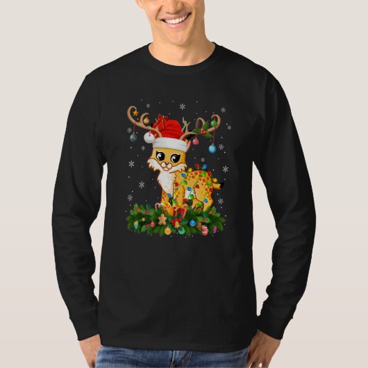 Xmas Holiday Reindeer Hat Santa Bobcat Christmas   T-shirt (Voorkant)