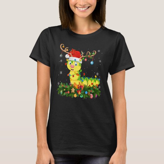 Xmas Holiday Reindeer Hat Santa Caterpillar Christ T-shirt (Voorkant)