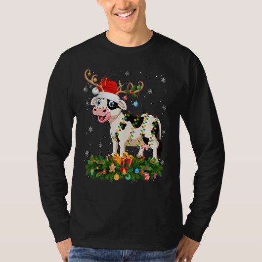 Xmas Holiday Reindeer Hat Santa Cattle Christmas T-shirt (Voorkant)