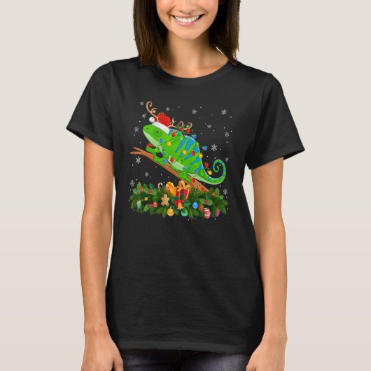 Xmas Holiday Reindeer Hat Santa Chameleon Christma T-shirt (Voorkant)
