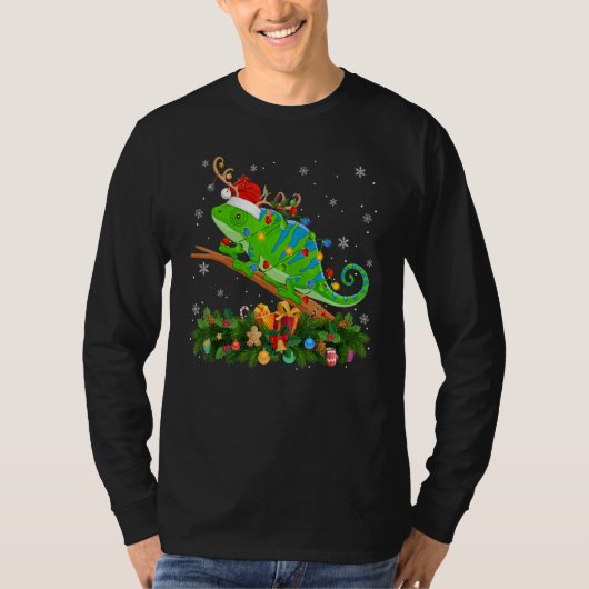 Xmas Holiday Reindeer Hat Santa Chameleon Christma T-shirt (Voorkant)