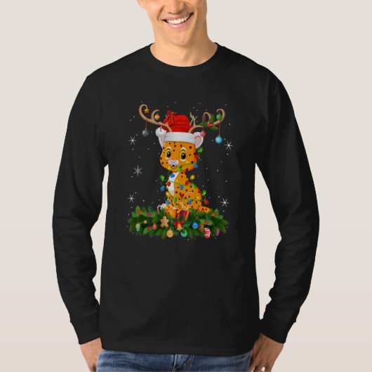 Xmas Holiday Reindeer Hat Santa Cheetah Christmas  T-shirt (Voorkant)