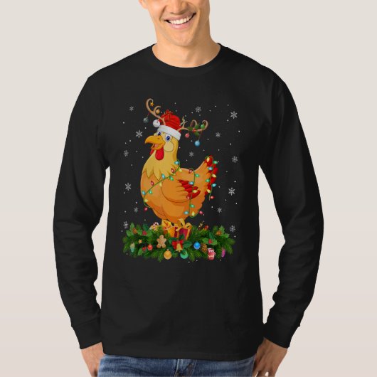 Xmas Holiday Reindeer Hat Santa Chicken Bird Chris T-shirt (Voorkant)
