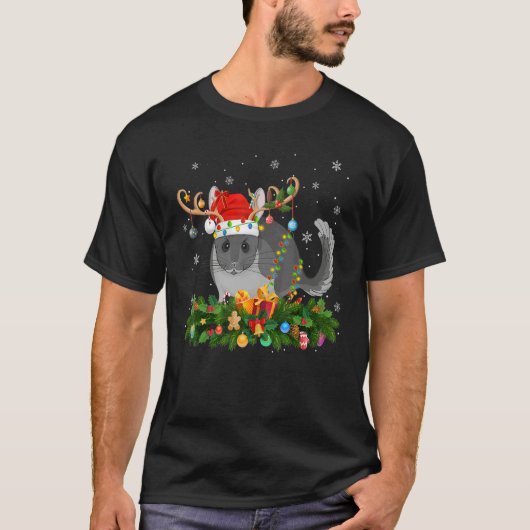 Xmas Holiday Reindeer Hat Santa Chinchilla Christm T-shirt (Voorkant)