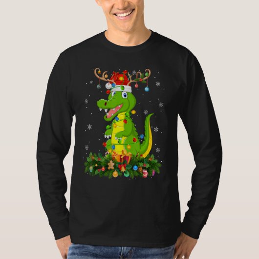 Xmas Holiday Reindeer Hat Santa Crocodile Christma T-shirt (Voorkant)