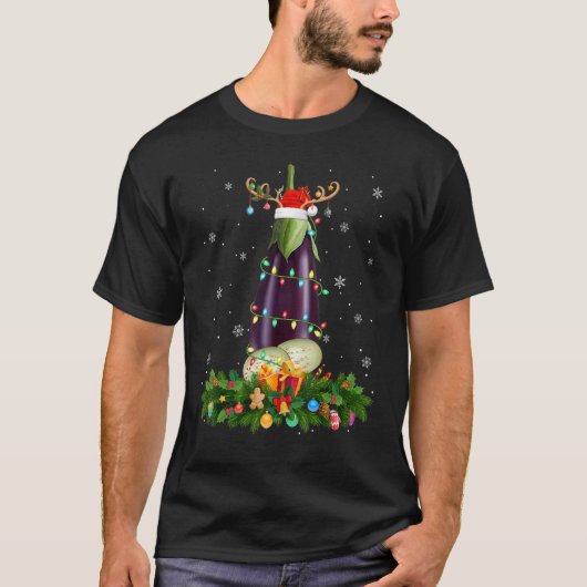 Xmas Holiday Reindeer Hat Santa Eggplant Christmas T-shirt (Voorkant)