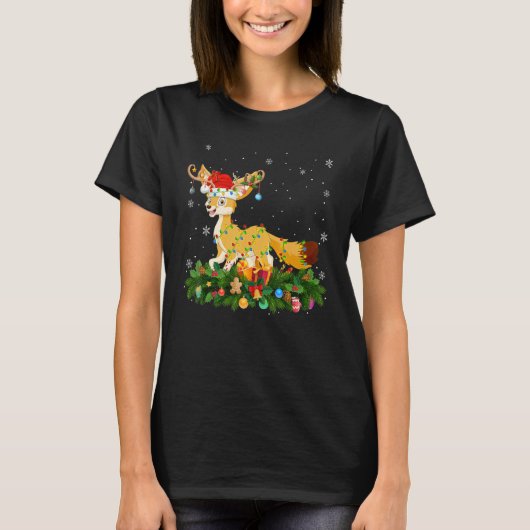 Xmas Holiday Reindeer Hat Santa Fennec Fox Christm T-shirt (Voorkant)