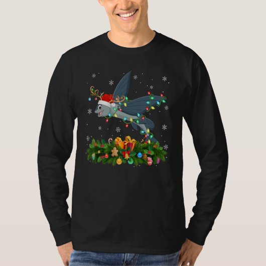 Xmas Holiday Reindeer Hat Santa Flying Fish Christ T-shirt (Voorkant)