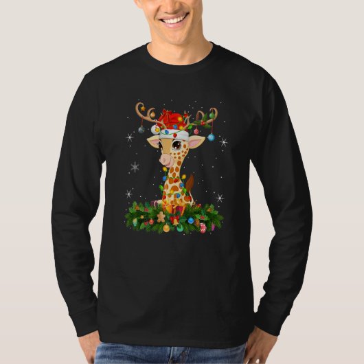 Xmas Holiday Reindeer Hat Santa Giraffe Christmas  T-shirt (Voorkant)