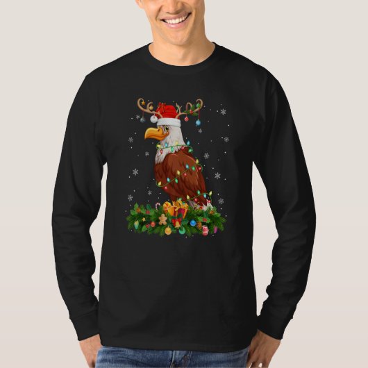 Xmas Holiday Reindeer Hat Santa Hawk Bird Christma T-shirt (Voorkant)