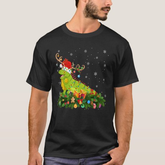 Xmas Holiday Reindeer Hat Santa Iguana Christmas T-shirt (Voorkant)