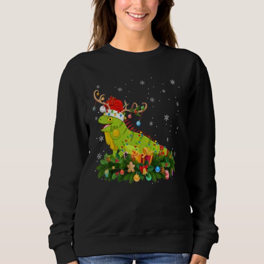 Xmas Holiday Reindeer Hat Santa Iguana Christmas Trui (Voorkant)
