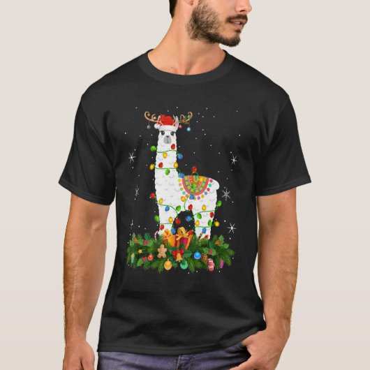 Xmas Holiday Reindeer Hat Santa Llama Christmas T-shirt (Voorkant)