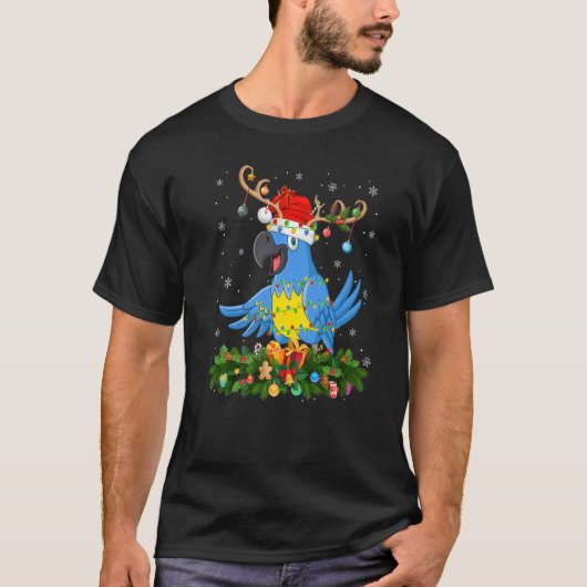 Xmas Holiday Reindeer Hat Santa Macaw Bird Christm T-shirt (Voorkant)