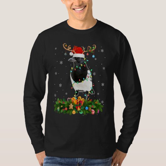 Xmas Holiday Reindeer Hat Santa Magpie Bird Christ T-shirt (Voorkant)