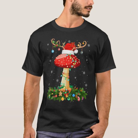 Xmas Holiday Reindeer Hat Santa Mushroom Christmas T-shirt (Voorkant)