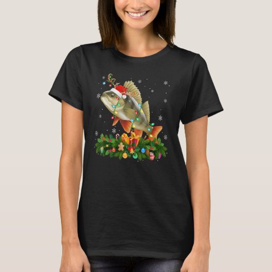 Xmas Holiday Reindeer Hat Santa Perch Fish Christm T-shirt (Voorkant)