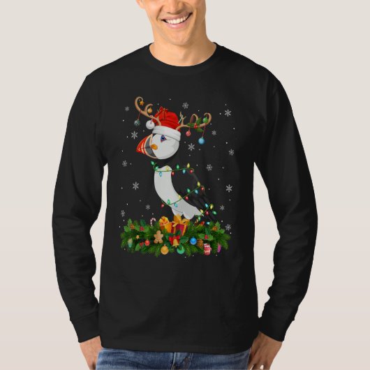 Xmas Holiday Reindeer Hat Santa Puffin Bird Christ T-shirt (Voorkant)