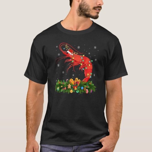 Xmas Holiday Reindeer Hat Santa Shrimp Fish Christ T-shirt (Voorkant)