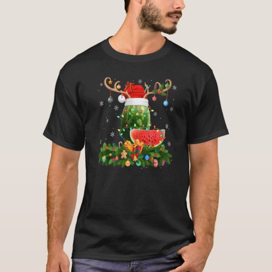 Xmas Holiday Reindeer Hat Santa Watermelon Fruit C T-shirt (Voorkant)