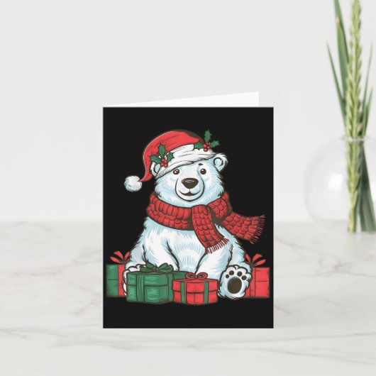 Xmas Holiday Santa Hat Lar Bear Christmas  Kaart (Voorkant)