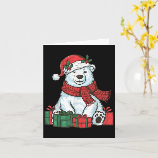 Xmas Holiday Santa Hat Lar Bear Christmas  Kaart (Gele Bloem)