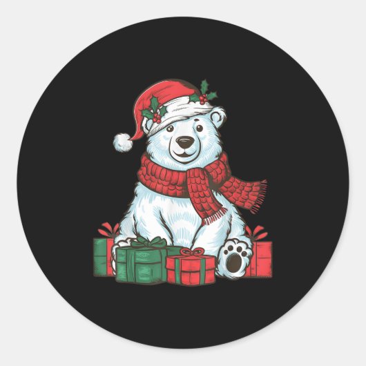 Xmas Holiday Santa Hat Lar Bear Christmas  Ronde Sticker (Voorkant)