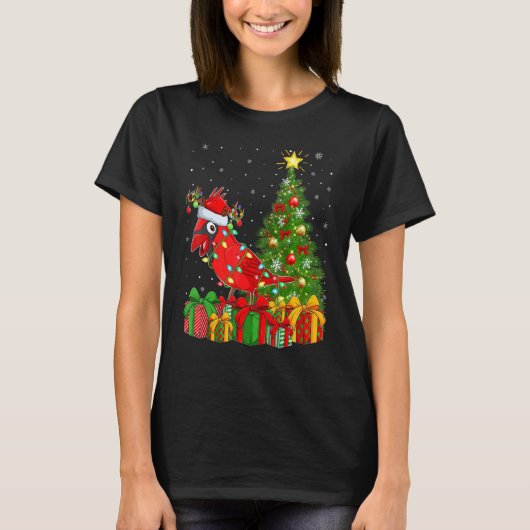 Xmas Holiday Santa Northern Cardinal Bird Christma T-shirt (Voorkant)