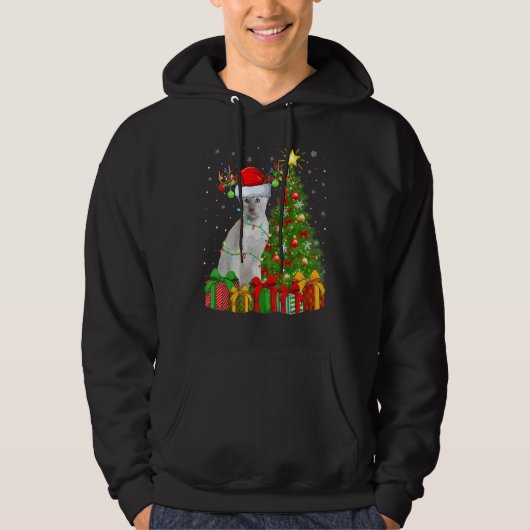Xmas Holiday Santa Siamese Cat Christmas Tree Hoodie (Voorkant)