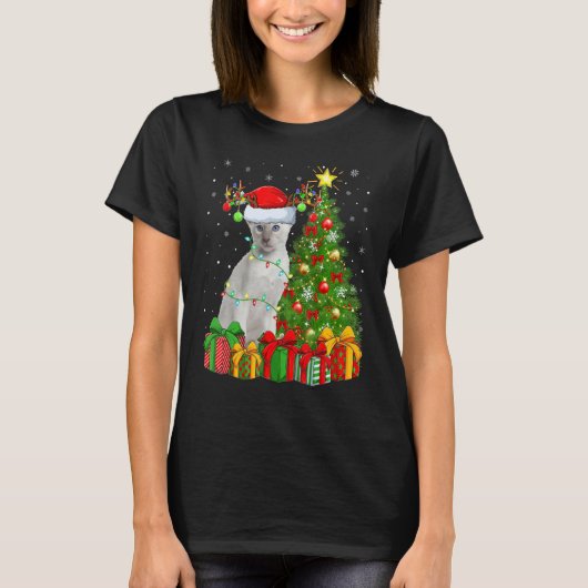 Xmas Holiday Santa Siamese Cat Christmas Tree T-shirt (Voorkant)