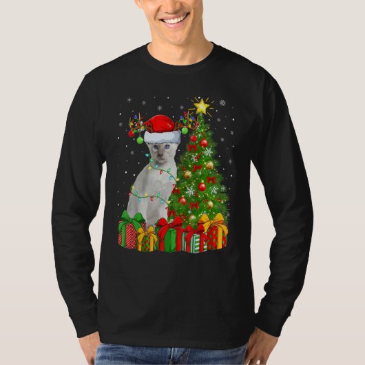 Xmas Holiday Santa Siamese Cat Christmas Tree T-shirt (Voorkant)