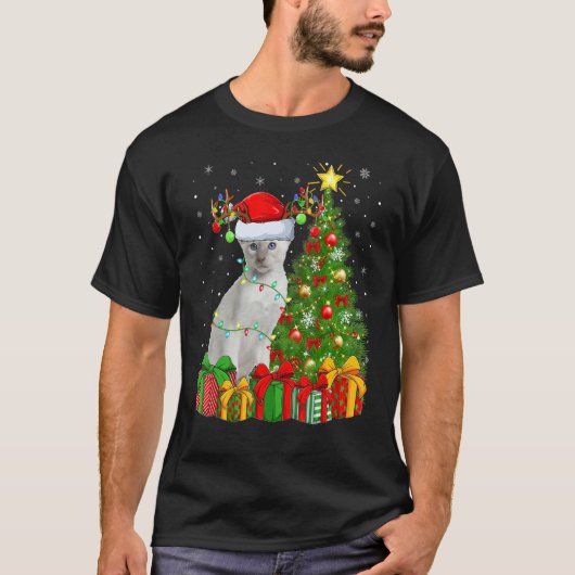 Xmas Holiday Santa Siamese Cat Christmas Tree T-shirt (Voorkant)