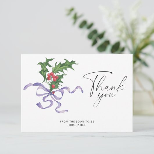 Xmas holly tak vrijgezellenfeest dank u kaart (Staand voorkant)