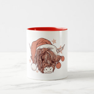 Xmas Hoogland Koe - Kerstmis Boerenleven Tweekleurige Koffiemok