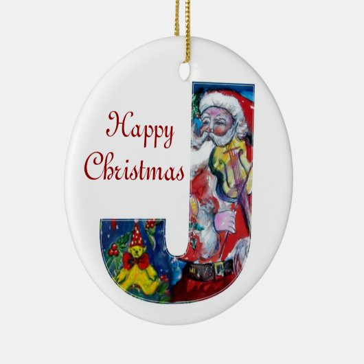 XMAS J LETTER/SANTA CLAUS MET VIOLIN MONOGRAM KERAMISCH ORNAMENT (Rechts)