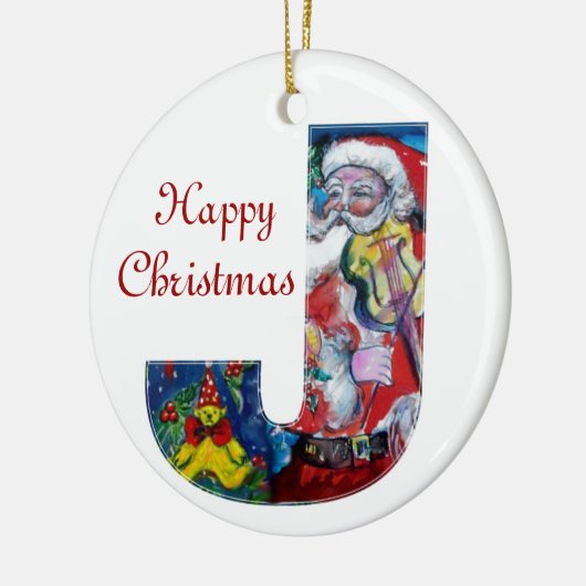 XMAS J LETTER/SANTA CLAUS MET VIOLIN MONOGRAM KERAMISCH ORNAMENT (Links)