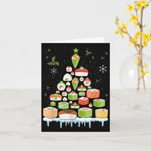 Xmas Japanese Sushi Christmas Tree Holiday Pajama  Kaart (Gele Bloem)