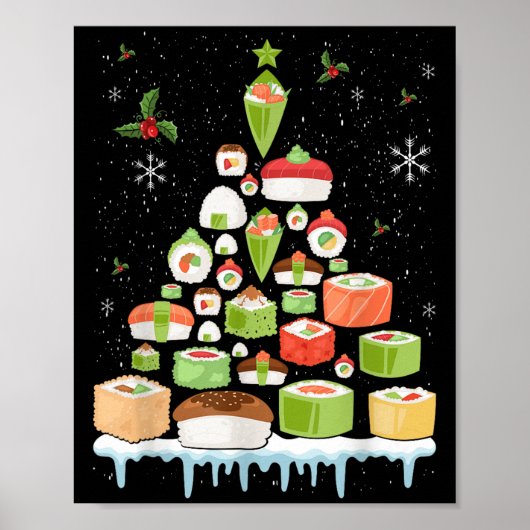 Xmas Japanese Sushi Christmas Tree Holiday Pajama Poster (Voorkant)