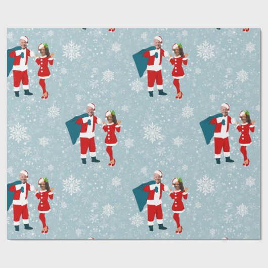 xmas joe biden santa kamala harris icy sneeuwflake cadeaupapier (Vlak)