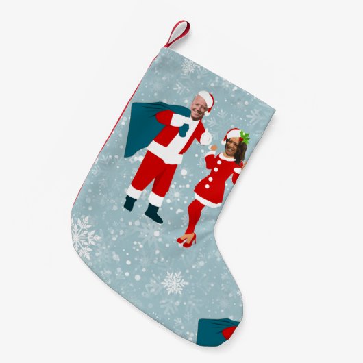 xmas joe biden santa kamala harris icy sneeuwflake kleine kerstsok (Voorkant (Hangend))