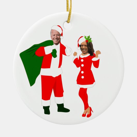xmas joe biden santa kamala harris keramisch ornament (Voorkant)