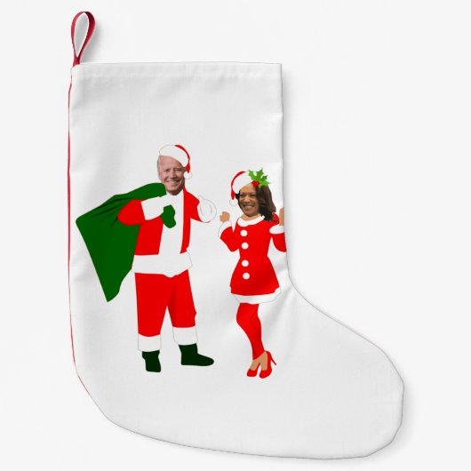 xmas joe biden santa kamala harris kleine kerstsok (Voorkant)