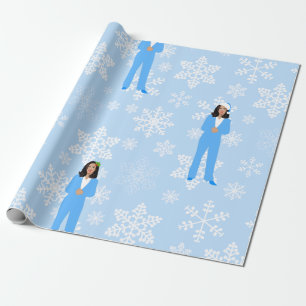 xmas kamala harris santa blue icy sneeuwvlokken cadeaupapier