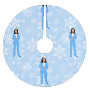 xmas kamala harris santa blue icy sneeuwvlokken kerstboom rok