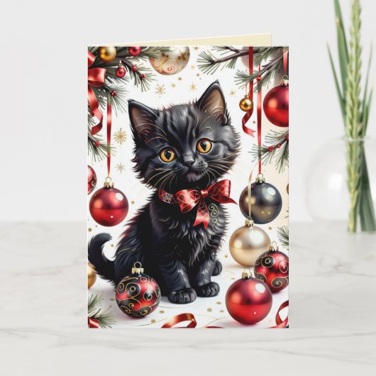 Xmas Kat & Baubles No.1 Kaart (Voorkant)