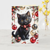 Xmas Kat & Baubles No.1 Kaart (Gele Bloem)