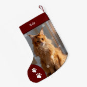 Xmas Kat Foto Vakantie Rood Gepersonaliseerd Groot Kleine Kerstsok (Achterkant (Hangend))