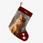 Xmas Kat Foto Vakantie Rood Gepersonaliseerd Groot Kleine Kerstsok (Voorkant (Hangend))