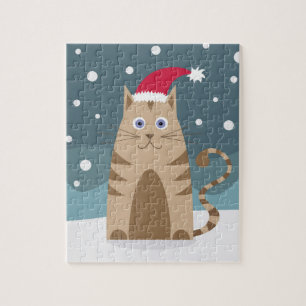 Xmas kat met een kersthoed legpuzzel