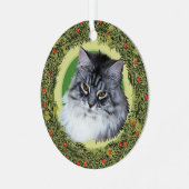 XMas Krans Maine Coon Cat Metalen Ornament (Voorkant links)